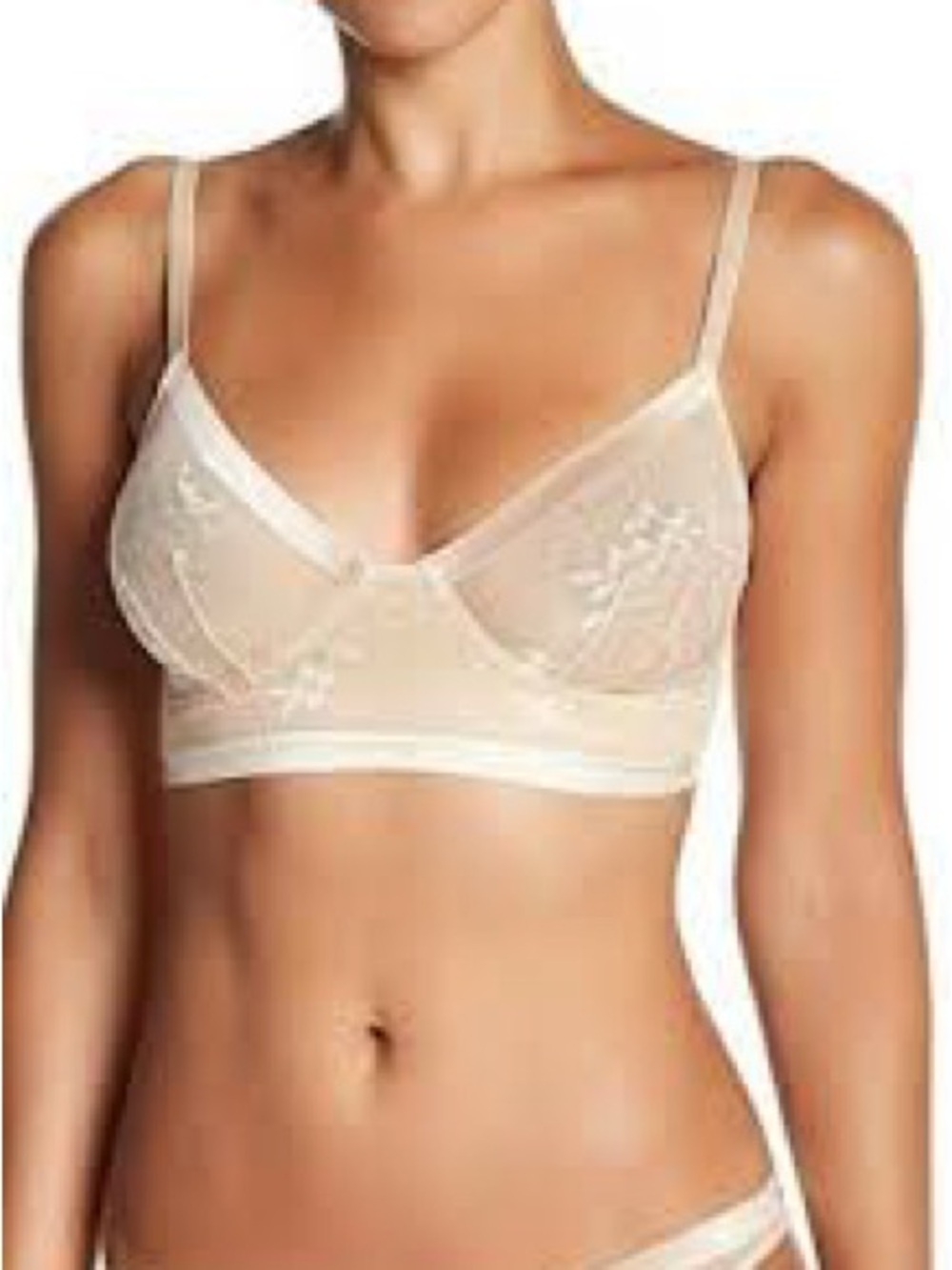 Free People Sheer Embroidered Lace Bralette in Cream